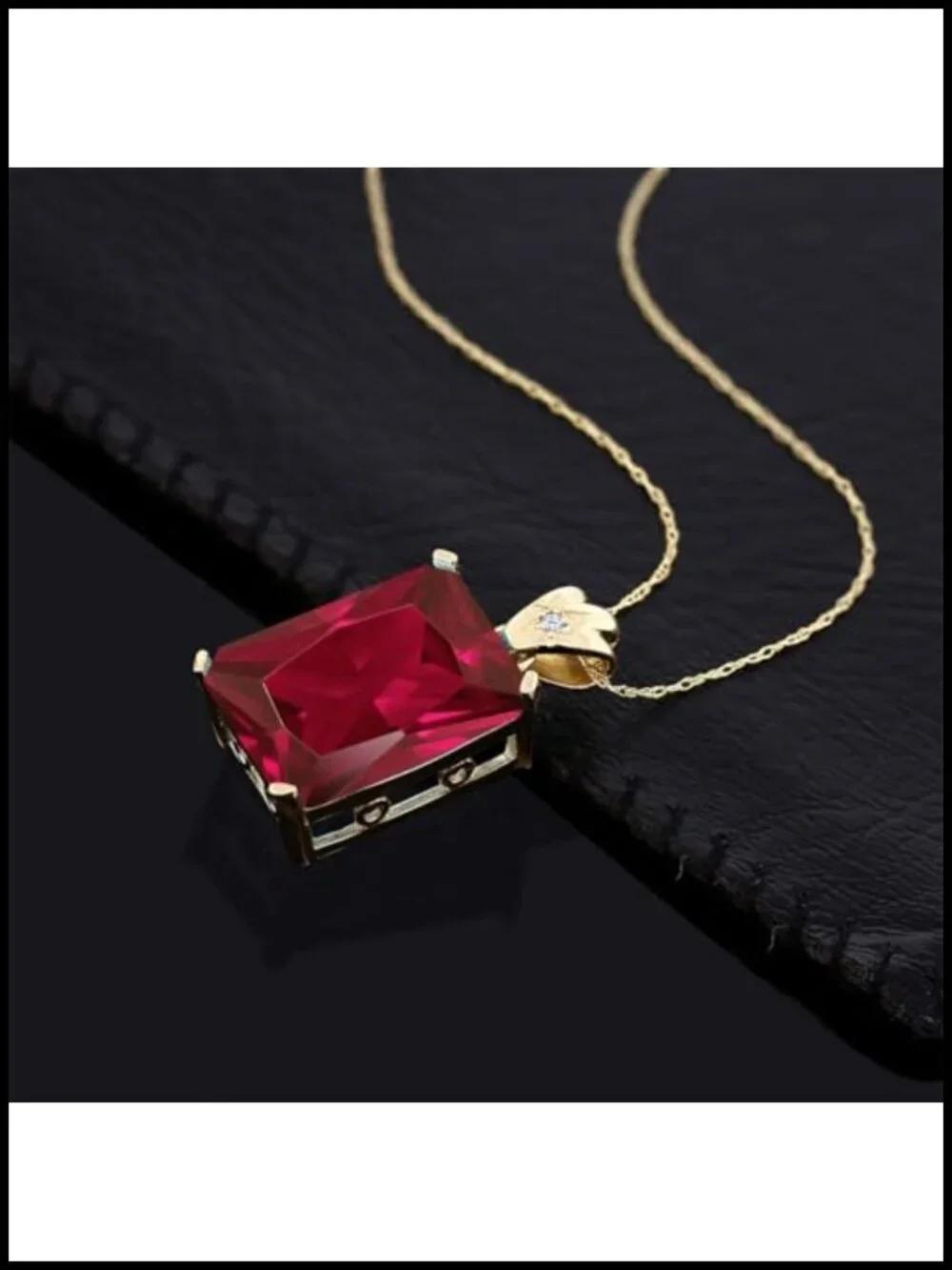 18K Yellow Gold Plated Silver Emerald Cut Created Ruby Pendant Necklace 20.05